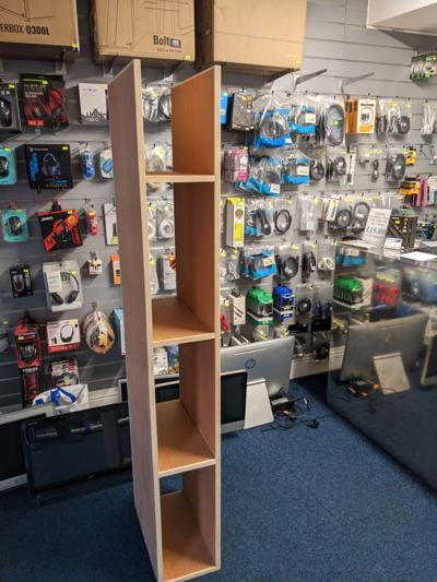 Freestanding shelving unit in shop